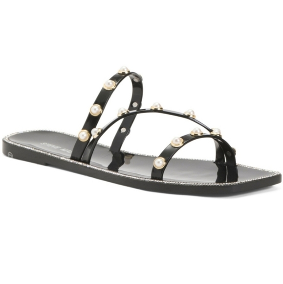 NIB Steve Madden Nonii Black Pearl Embellishments/ Rhinestones Jelly San… - Picture 4 of 5